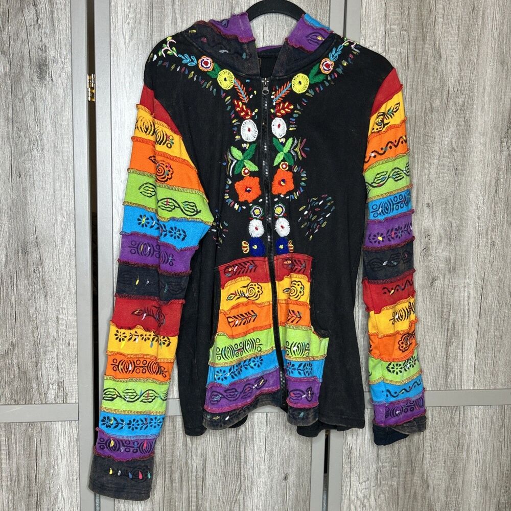 Rising International Hoodie Size 1XL Full Zip Embroidered Colorful